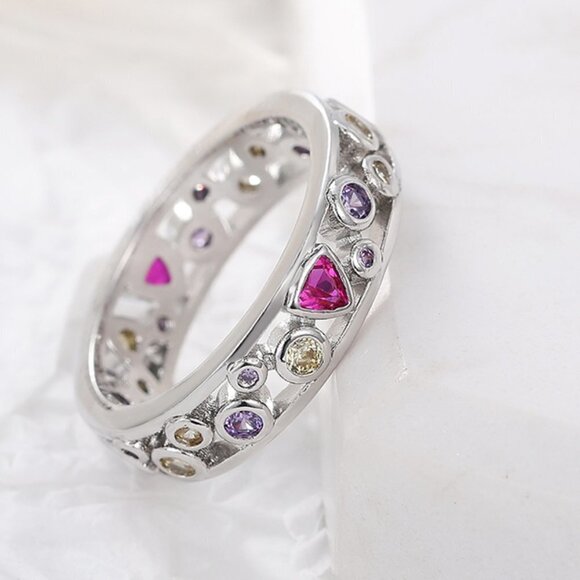 🎁 CZ Colorful Gemstones Multi Shapes Eternity Rings For Women, HA4150-6 - Picture 2 of 2